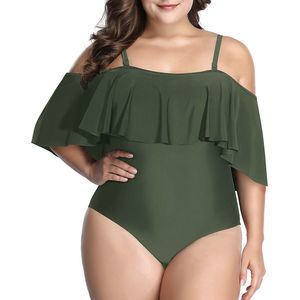 Daci Flounce Off Shoulder Ruffle Tummy Control One Piece Swimsuit Size XL/16 NWT